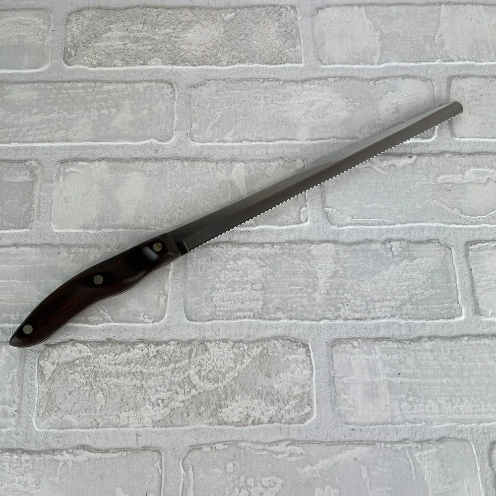 Vintage CUTCO 1024 Bread Knife Brown Swirl Handle 9 1/2